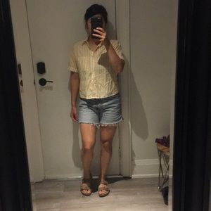 EUC Zara yellow strip button top